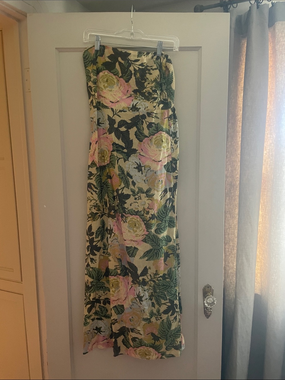 Olivaceous Green and Pink Floral Midi Dress